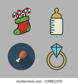family icon set. vector set about supermarket, christmas sock, engagement ring and feeding bottle icons set.