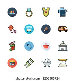 family icon set. vector set about kite, christmas sock, supermarket and supermarkets icons set.
