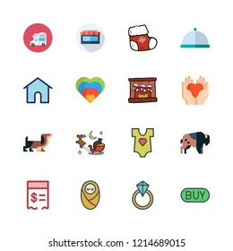 family icon set. vector set about dinner, caravan, bison and paid icons set.