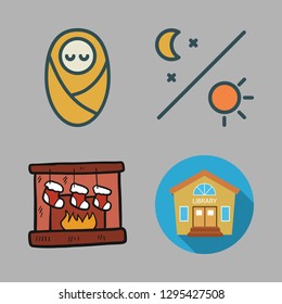 family icon set. vector set about christmas sock, day, baby and house icons set.