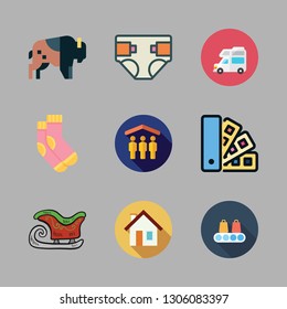 family icon set. vector set about house, caravan, bison and diaper icons set.