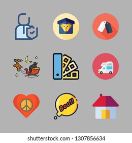 family icon set. vector set about boo, heart, caravan and insurance icons set.