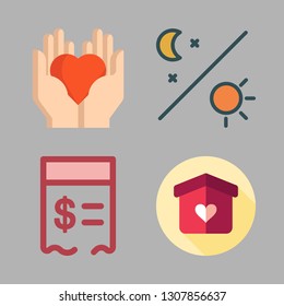 family icon set. vector set about paid, day, shelter and heart icons set.