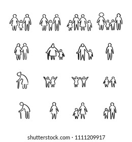 Family Icon Set Vector Illustration Sketch Doodle Hand Drawn With Black Lines Isolated On White Background