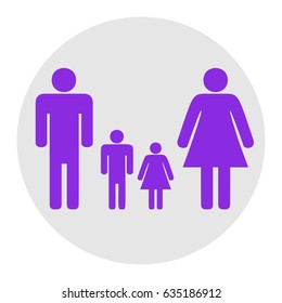 Family icon set vector. Vector. Violet flat icon on light gray circle at white background. Isolated.