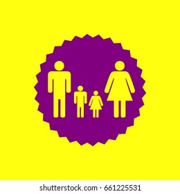 Family icon set vector. Vector. Violet label with hole as icon on yellow background.