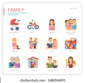 Family icon set for web design, book, magazine, poster, ads, app, etc.