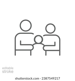 Family icon. Simple outline style. Parents and child, father, mother, kid, couple, together concept. Thin line symbol. Vector illustration isolated. Editable stroke.