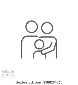 Family icon. Simple outline style. Parents and child, father, mother, kid, couple, together concept. Thin line symbol. Vector illustration isolated. Editable stroke.