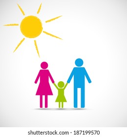 Family icon sunny positive concept vector template. Mother, father and daughter.