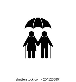 Family Icon. symbol old couple under the umbrella. protect your  parents icon