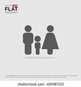 Family icon.
Symbol of traditional family with child  on grey background with flat shadow.