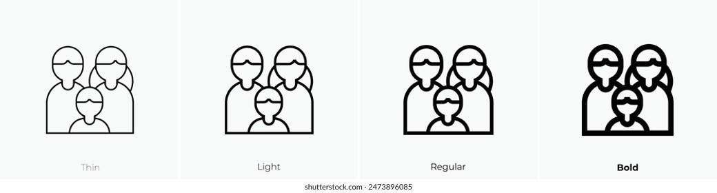 family icon. Thin, Light Regular And Bold style design isolated on white background