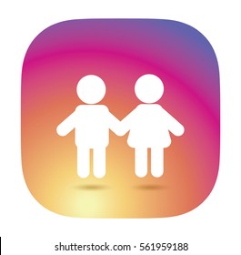 Family Icon in trendy flat style isolated on multicolored instagram logo color background. Parents symbol for web site design, logo, poster sign. Kids Vector illustration Friends, love, Favorites, app