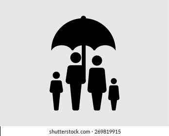 Family Icon Vector Flat Color People Sign In Umbrella For Insurance In Glyph Pictogram Symbol Illustration