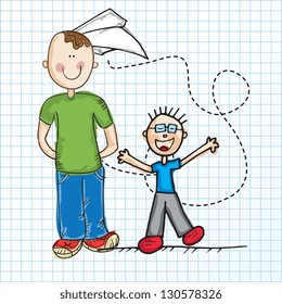 Family Icons (Father and son Playing). Vector Illustration