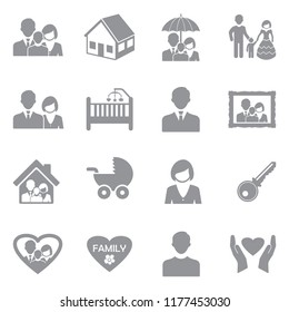 Family Icons. Gray Flat Design. Vector Illustration. 