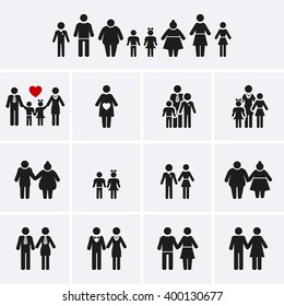 Family Icons. Man, Woman, Kid, Elder. People Character. Vector set