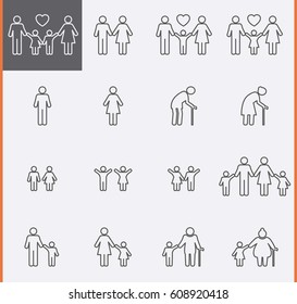 Family Icons. Man and Women Thin Pictogram Icons. Vector set