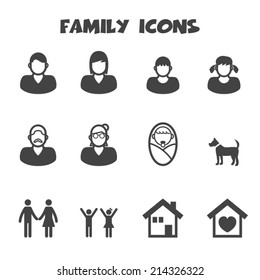 family icons, mono vector symbols