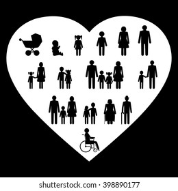 Family icons on the background of the heart