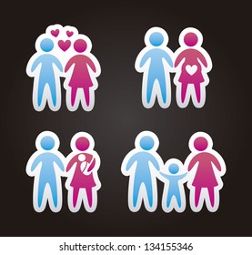 family icons over black background. vector illustration