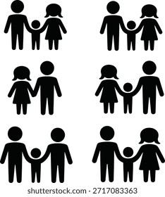Ícones de família representando diferentes estruturas familiares e relacionamentos