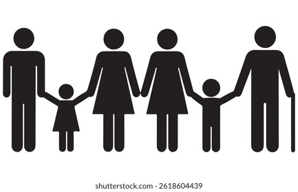 Family Icons Set | Black Silhouette Family Figures on White Background"

