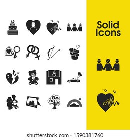 Family icons set with bow with arrow, family photo frame and two boys with girl elements. Set of family icons and man concept. Editable vector elements for logo app UI design.