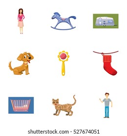 Family icons set. Cartoon illustration of 9 family vector icons for web