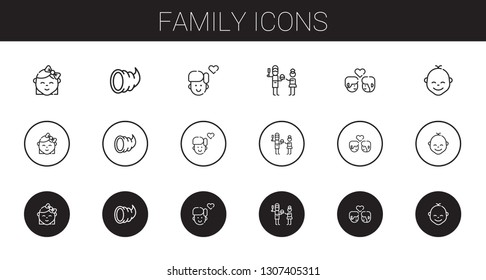 family icons set. Collection of family with baby, cornucopia, boy, father, couple. Editable and scalable family icons.