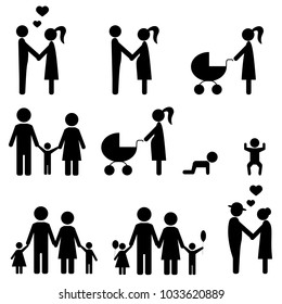 Family Icons Set. Flat Sign for using in the App, UI, Art, Logo, Web.