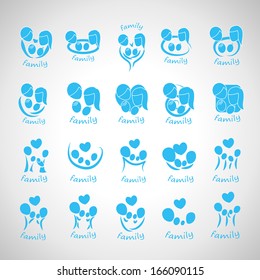 Family Icons Set - Isolated On Gray Background - Vector Illustration, Graphic Design Editable For Your Design.  