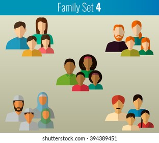 Family icons set. Multicultural society. Vector illustration