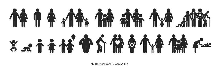 Family icons set. Set people pictogram icons isolated on transparent background. 