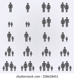 Family Icons Set . Stick People Icons . Vector Illustration