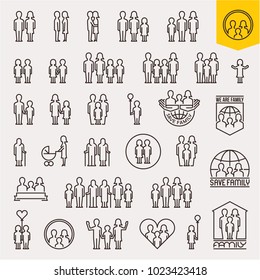 Family. Family icons set. Thin line people and family vector icons