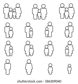 Family Icons Set. Vector . Flat Sign for using in the App, UI, Art, Logo, Web.