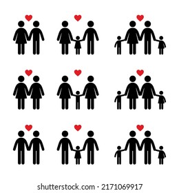 Family icons set. Vector Illustration on the white background. Vector man  woman icons. LGBT.