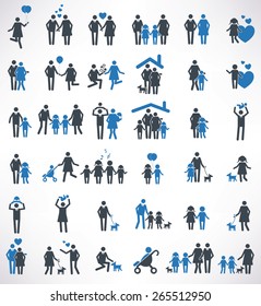 Familiensymbole Set, blaue Version, sauberer Vektorgrafik