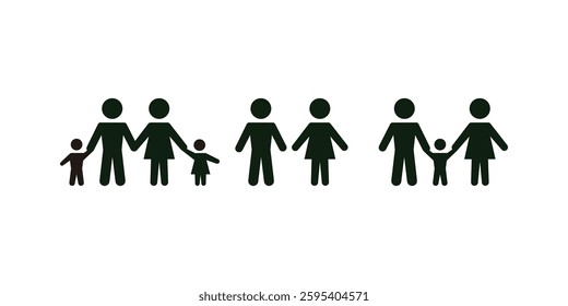 Family Icons Silhouette Vector. Family icons silhouette vector, people pictogram set, family symbol collection, parent and child icons, human figures in minimalist design