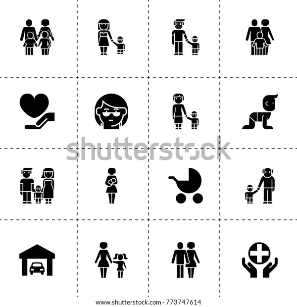 Family icons. vector\
collection filled family icons. includes symbols such as car\
garage, family, grandmother, grandmother and granson. use for web,\
mobile and ui design.