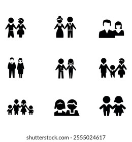  Family icons vector set. embrace, infant, parents. Humans icons set. Vector illustration hugging, dad