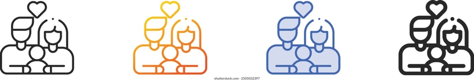 icono de la familia. Diseño lineal delgado, degradado, trazo azul y estilo audaz aislado sobre fondo blanco