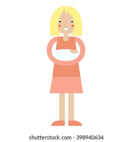 Family illsutartion. Mother with newborn child. Happy woman character isolated on background.