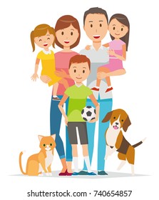 Family Illustration - 5 people and pets