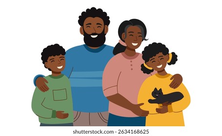 Family illustration clipart isolated on white. Father, mother and and two children. Family concept, fathers day concept. Vector flat hand drawn illustration.