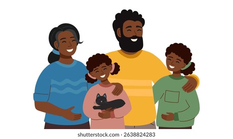 Family illustration clipart isolated on white. Father, mother and and two children. Family concept, fathers day and mothers day concept. Vector flat hand drawn illustration.
