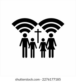 Family illustration design with son and daughter, church symbol and Wifi signal.