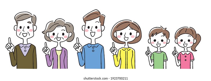 Family illustration set.
Grandpa, grandma, dad, mom, boy, girl.